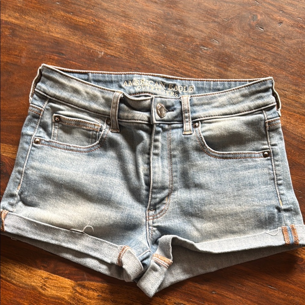 American Eagle Outfitters Blue Jean Shorts Distressed Cuffed